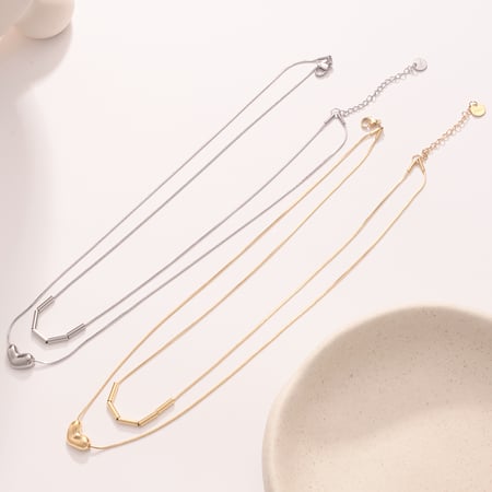 Minimalistische Herz-Edelstahl-Goldfarbene mehrlagige Halsketten für Damen 2