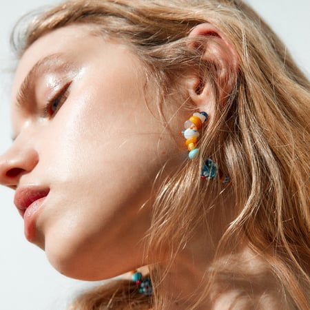 Sweet Flower Glass Beads Hoop Earrings 2