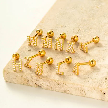 1 Piece Simple Series Simple Letter Copper   Gold Color  Zircon Women's Piercings Earrings 2