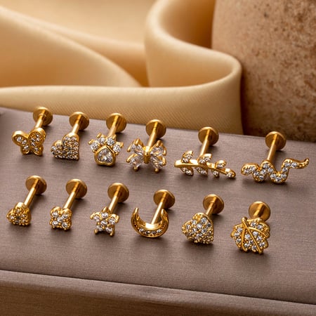 1 Piece Simple Series Daily Heart Copper   Gold Color  Zircon Women's Piercings Earrings 2