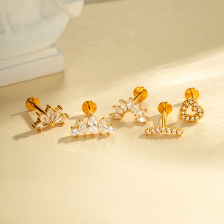 1 Stück Herz Edelstahl Gold Farbe Zirkon Piercings Ohrringe 2
