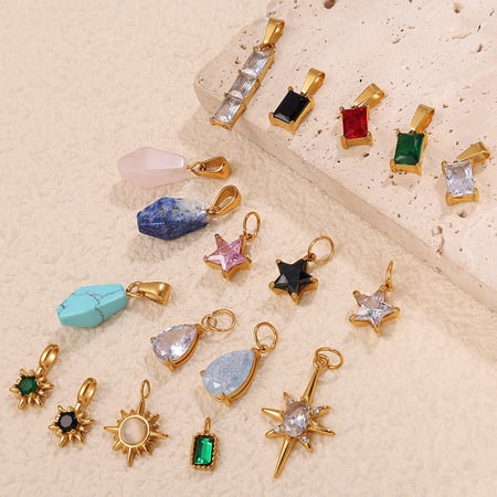 Stainless Steel Gold Color Zircon Pendants 2