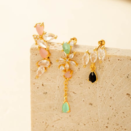 Flower Copper Gold Color  Zircon Piercings Earrings 2