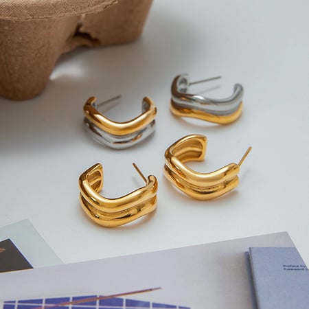 Simple Geometric Stainless Steel Mixed Color Hoop Earrings 2