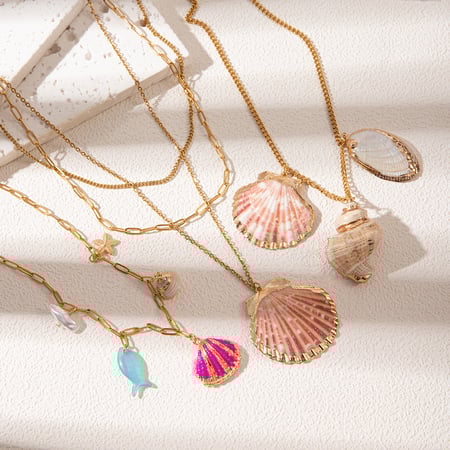 Ocean Series Seashell Pendant Stainless Steel Women's Necklace