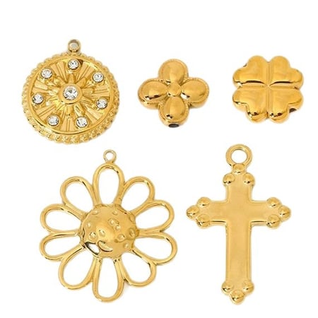 1 Pair Luxurious Series Retro Flower Stainless Steel   Gold Color  Zircon Unisex Pendants