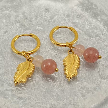 Blätter Edelstahl Gold Farbe Tropfen Ohrringe 2