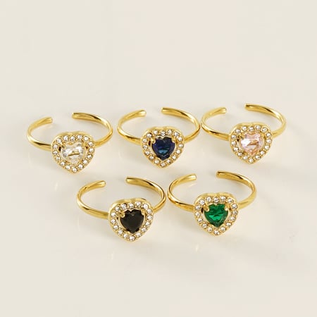 Heart Stainless Steel Gold Color Gemstone Rings 2
