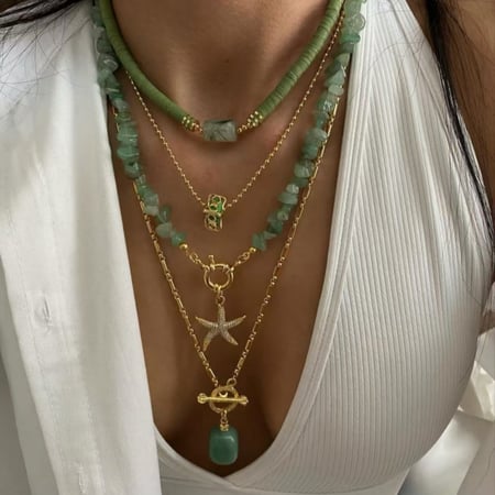 Starfish Stainless Steel Gold Color Natural Stone Women's Pendant Necklaces 2