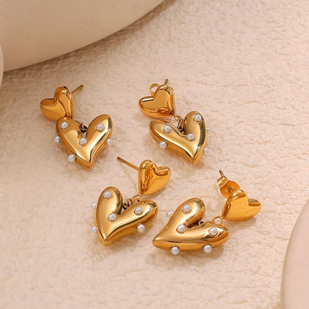 Heart Stainless Steel Gold Color Drop Earrings 2