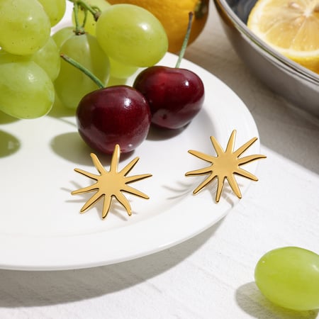 Einfache Ohrstecker mit Sonne-Motiv, Edelstahl, goldfarben