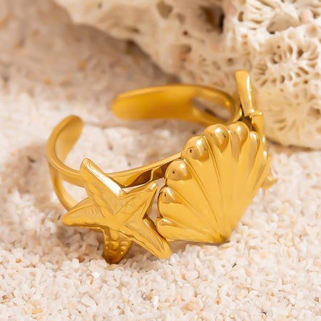 1 Piece Shell Stainless Steel Gold Color Statement Rings 2