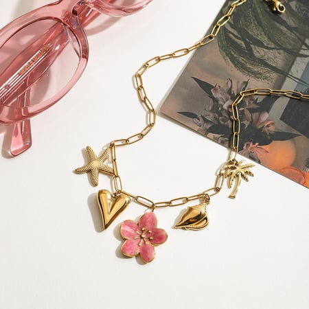 Süße Blume Edelstahl Gold Farbe Anhänger Halsketten 2