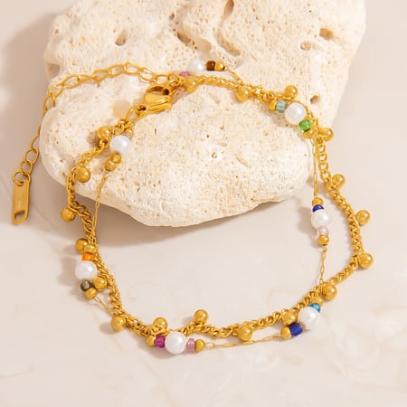 Double Layer Beaded Stainless Steel Women's Bracelet 2