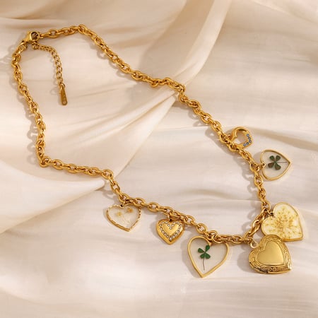 Collares de acero inoxidable para mujer con forma de corazón de estilo retro de lujo