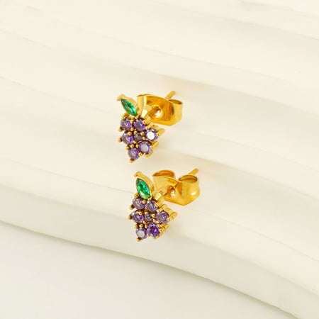 Boucles d'oreilles piercing raisin en acier inoxydable couleur or 2