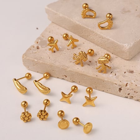 Niedliche Roboter-Piercing-Ohrringe aus Edelstahl in Goldfarbe 2