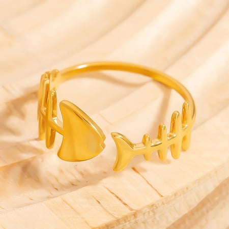 en fish bone stainless steel women's ring