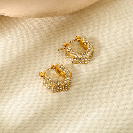 1 Pair Luxurious Series Elegant Geometric Stainless Steel   Gold Color  Zircon Women's Earring Sets