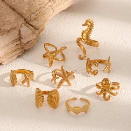 Oceanic roestvrijstalen statement ringen in goudkleur 2