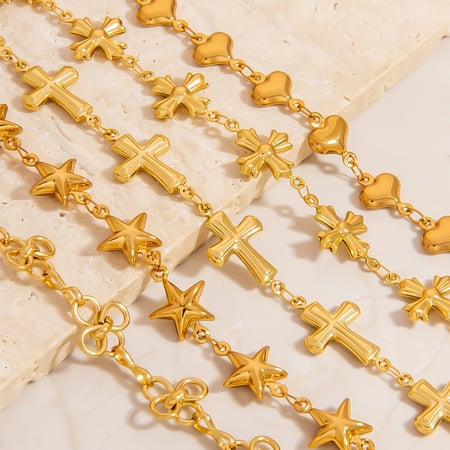 1 paire de bracelets à chaîne géométriques simples en acier inoxydable couleur or pour femme, série romantique 2