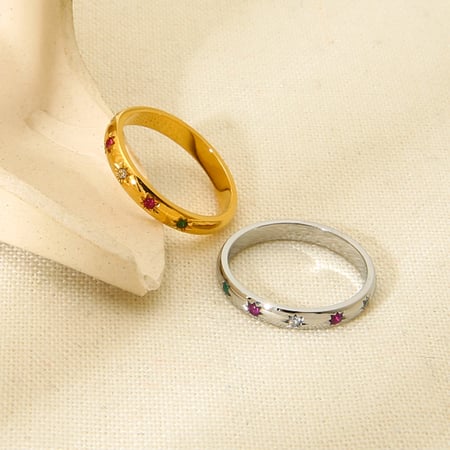 Classic Series Retro Star Stainless Steel  Gold Color  Zircon Gold Color  Rings 2