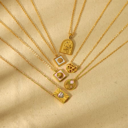 1 Pair Simple Series Daily Geometric Stainless Steel   Gold Color  Zircon Unisex Pendant Necklaces 2