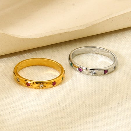 Classic Series Retro Star Stainless Steel  Gold Color  Zircon Gold Color  Rings