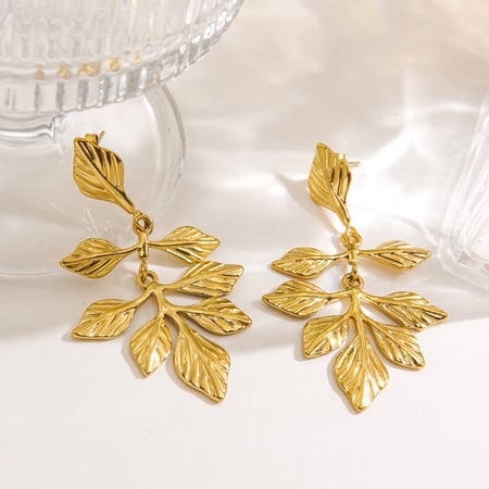 Stylish and Elegant Stainless Steel Leaf-shaped Women's Dangle Earrings 2