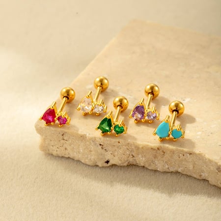Copper Gold Color  Zircon Piercings Earrings 2