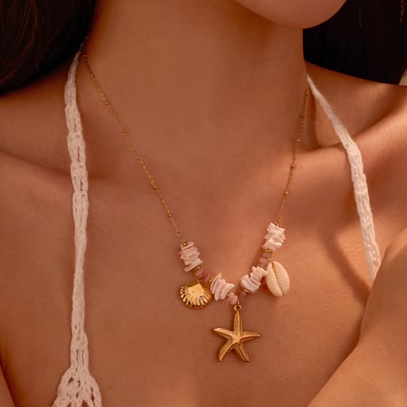 Creative Design Shell Starfish Pendant Gold Color Women's Pendant Necklaces 2