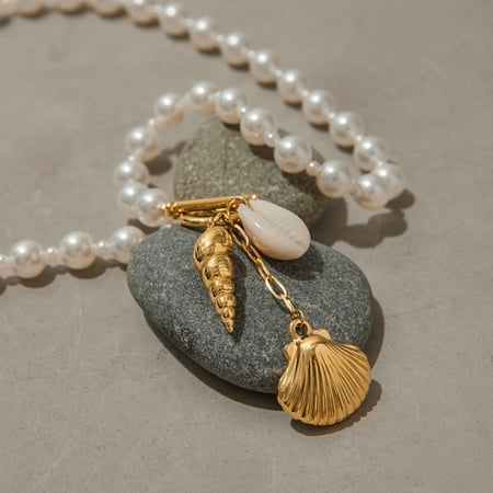 Collares de cuentas de concha de color dorado y acero inoxidable oceánico 2
