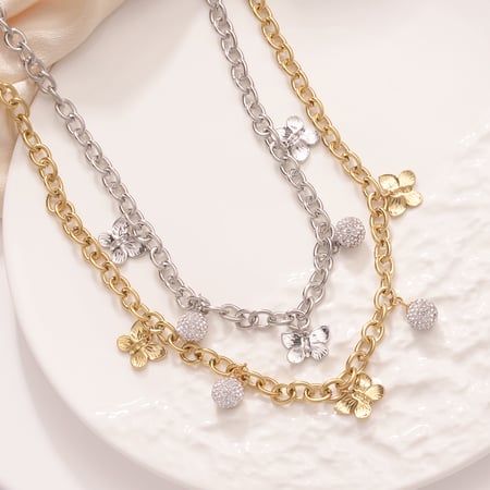 Shinning Butterfly Stainless Steel Gold Color Women's Pendant Necklaces 2