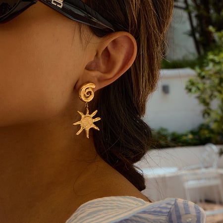 Retro Sonne Edelstahl Gold Farbe Tropfen Ohrringe