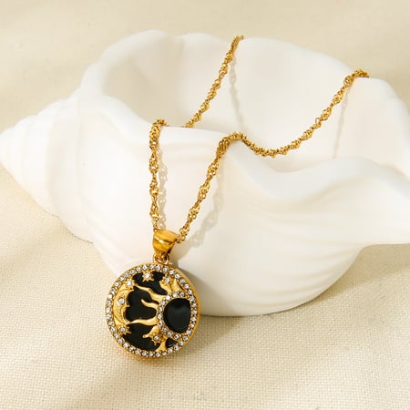 Luxurious Series Moon Stainless Steel Gold Color Pendant Necklaces