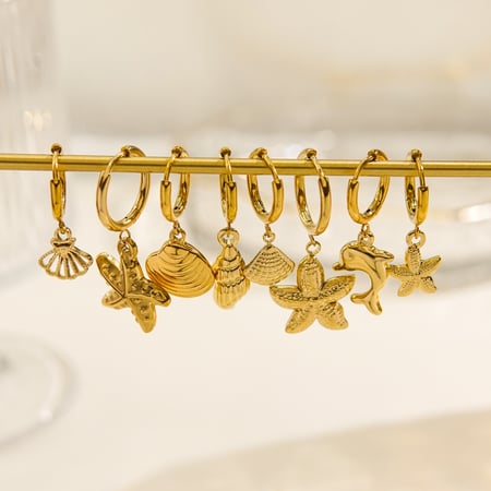 Ocean Series Golden Sea Snail roestvrijstalen damesoorbellen 2