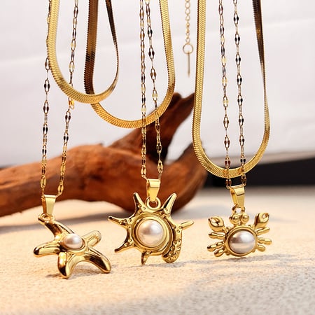 Oceanic Stainless Steel Gold Color Pendant Necklaces 2