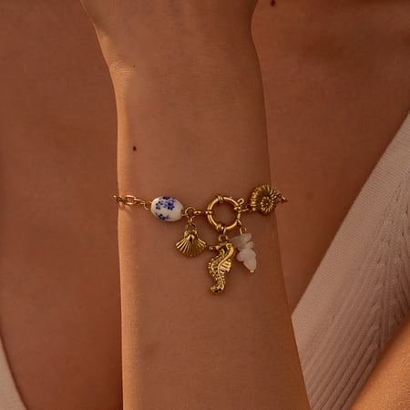 1 Pair Romantic Series Vacation Turtle Stainless Steel   Gold Color  Women's Charm Bracelets 2