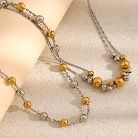 Collares de cuentas de acero inoxidable de colores mixtos para mujer, serie simple, de moda OL 2