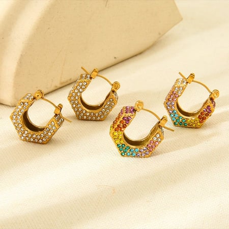 1 Pair Luxurious Series Elegant Geometric Stainless Steel   Gold Color  Zircon Women's Earring Sets 2