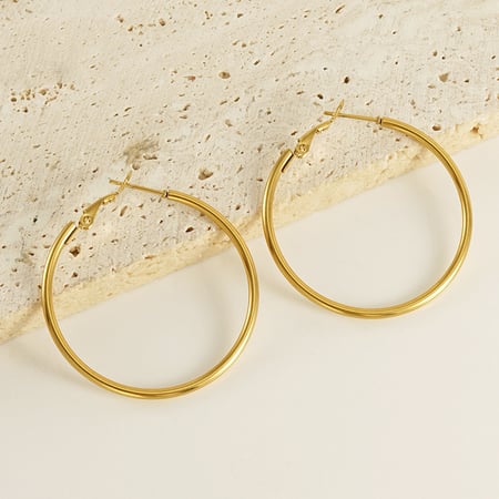 Classic Stainless Steel Gold Color Hoop Earrings 2
