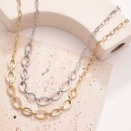 Modern Oval Chain Stainless Steel Gold Color Women's Chain Necklaces 2