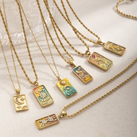 1 Stück Retro Tarot Edelstahl Gold Farbe Anhänger Halsketten 2