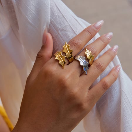1 Stück Statement-Ringe aus Edelstahl mit natürlichem Blattmotiv, Designable Series, goldfarben 2