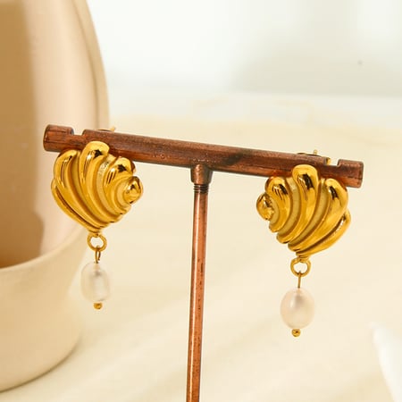 Retro Turtle Stainless Steel   Gold Color Artificial Pearl Women's Dangle Earrings