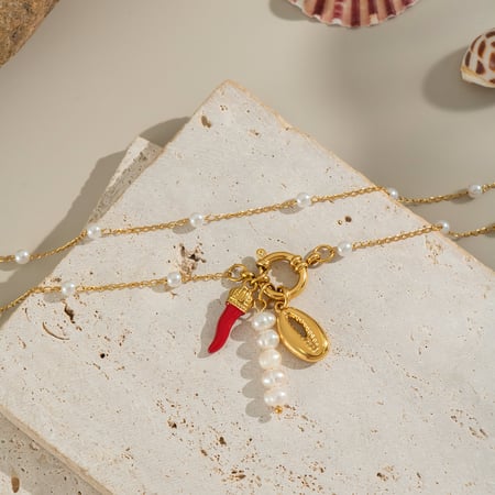 1 Adet Chili Charm Paslanmaz Çelik Altın Renkli Kolye