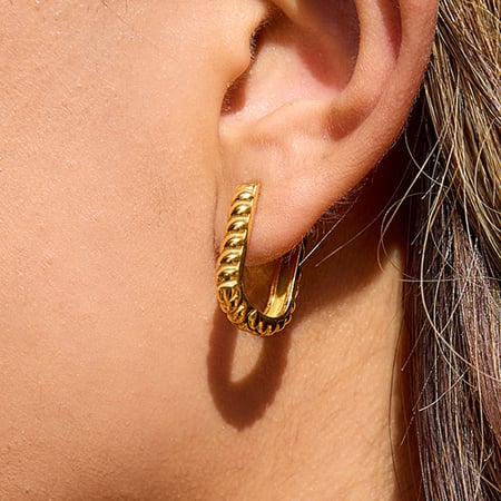 1 paire de boucles d&#39;oreilles créoles rectangulaires en acier inoxydable couleur or pour femme 2