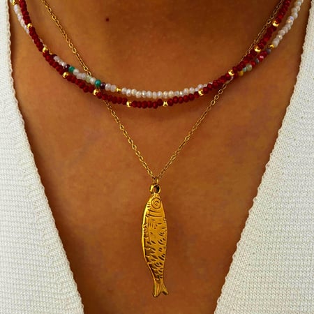 1 Piece Stainless Steel Fish Gold Color Pendant Necklace 2