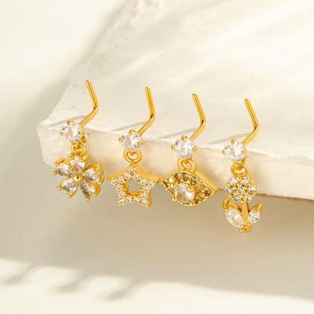 1 pezzo semplice serie semplice sole/luna color rame oro zircone perno naso da donna 2