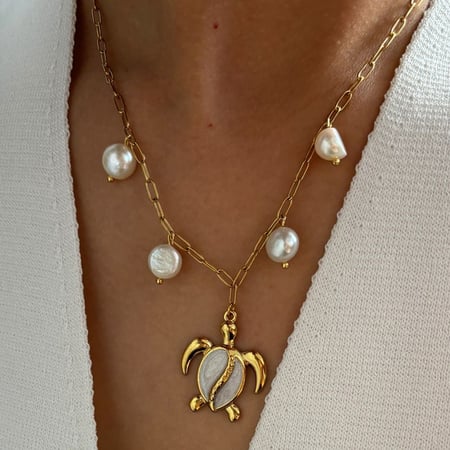 Collier pendentif tortue en acier inoxydable couleur or 1 pièce 2
